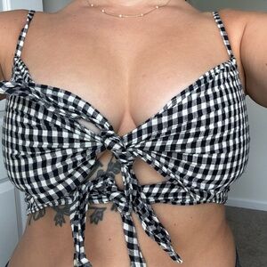 Reformation black and white Gingham Tie-Front Top